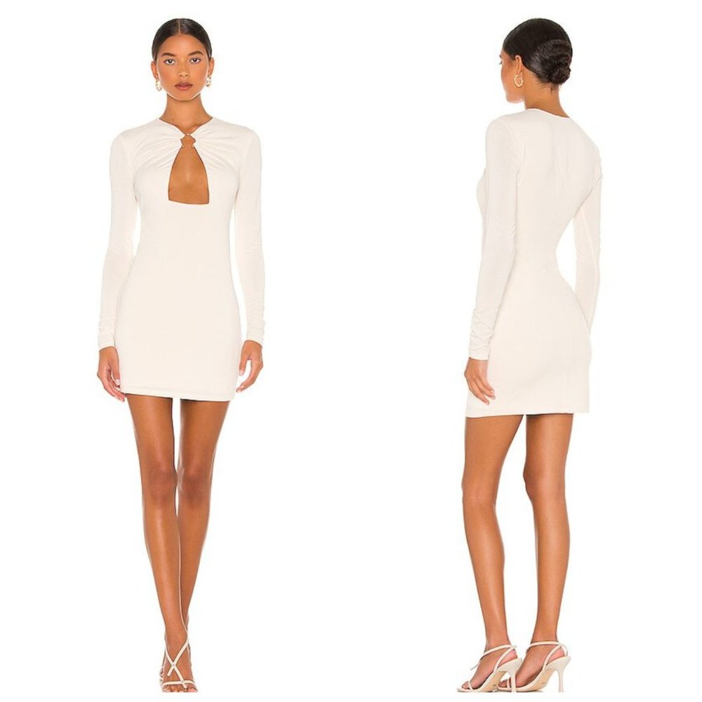 Camila Coelho Amelie Mini Long Sleeve Dress In Neutral Size S